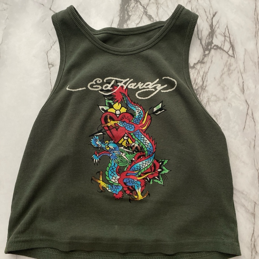 Ed hardy olive green tank